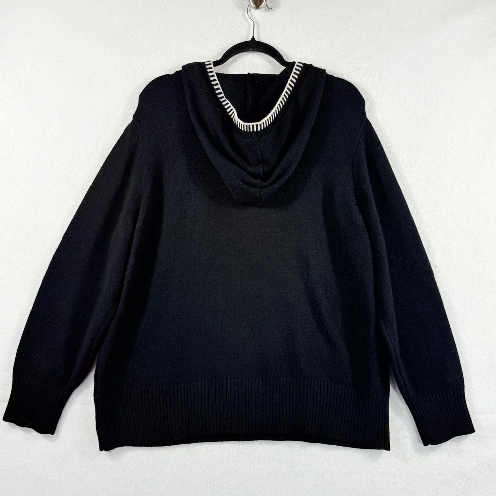 Magaschoni Knit Hoodie Woman 1X Black Contrast Trim Minimalist Quiet Luxury